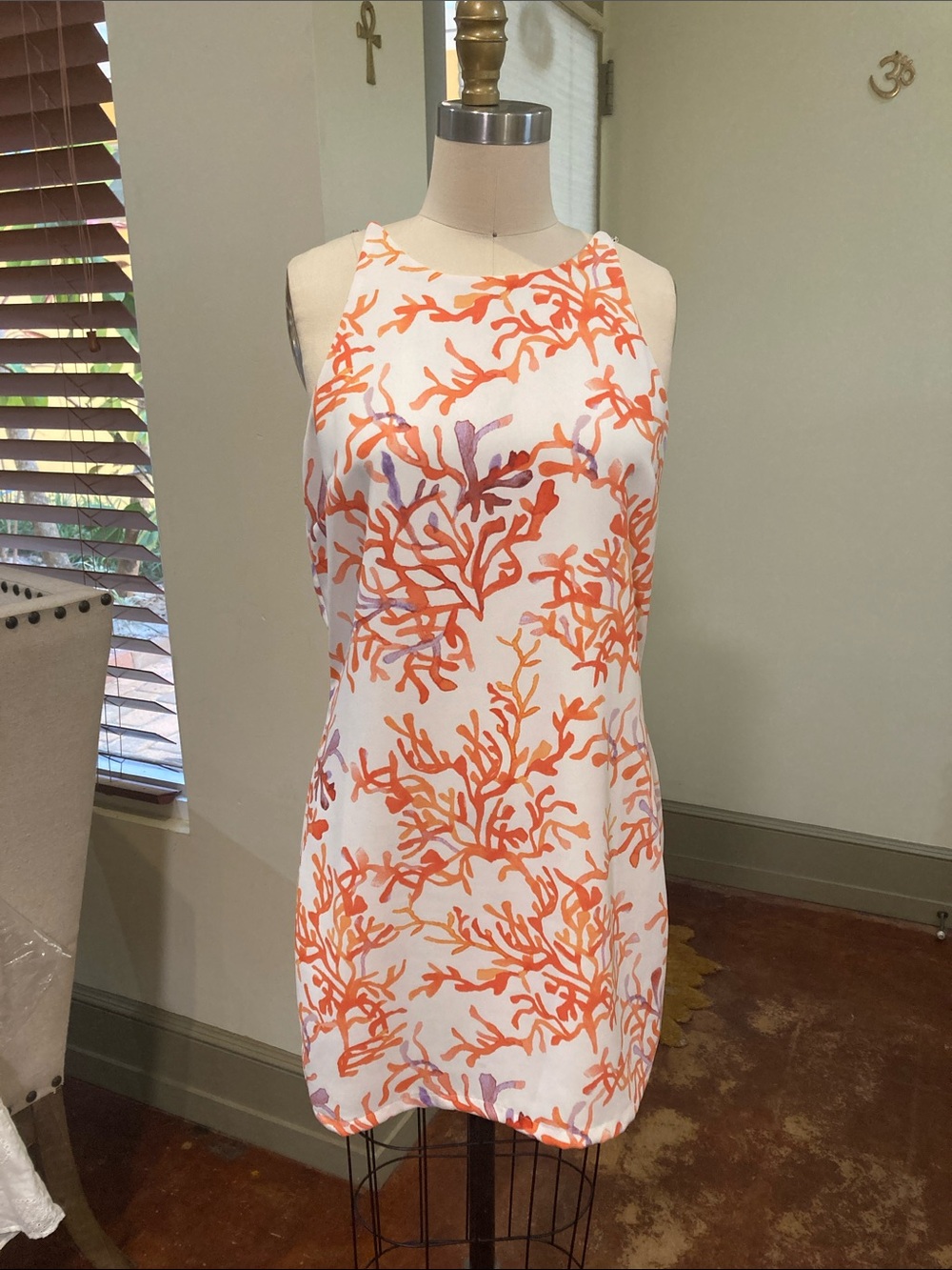 White Sleeveless Coral-Print Summer Dress